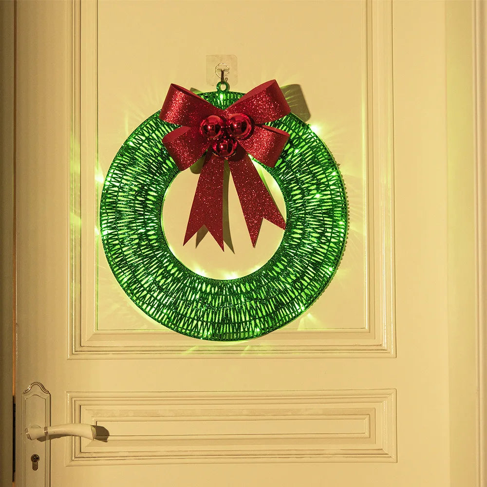 Metal Christmas Wreath Artificial Door Wreath Clear LED Lights Large Christmas Wreath with Warm Lights Christmas Wreath