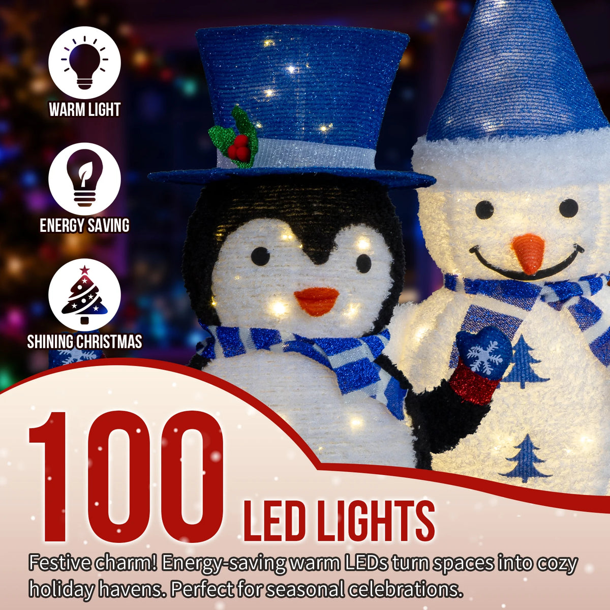 Xmas Gift LED Snowman Santa Claus Ornament with 100 Warm White LED Lights for Xmas Outdoor Indoor Decor Lighted Holiday Displays Christmas Tree Light Hanging Home Decor