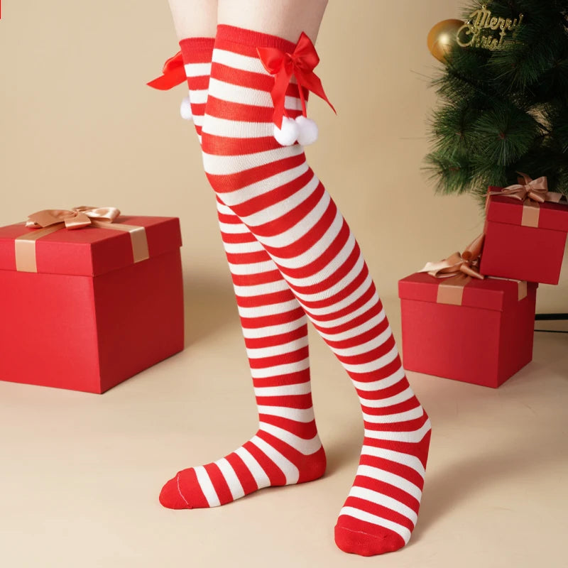 CandyCane Legs Women's Striped Thigh High Socks