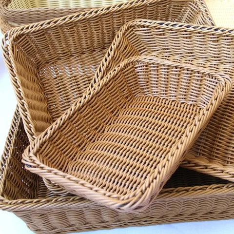 Hand-Woven Imitation Rattan Basket, Rectangular Storage Box, Fruit Snack Bread Cosmetic Organizer for Home Kitchen