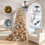 Snow Flocked Pre-Lit Artificial Christmas Tree with Warm White LEDs Hinged Sections & Red Berries 6-7.5ft Indoor Holiday Decor