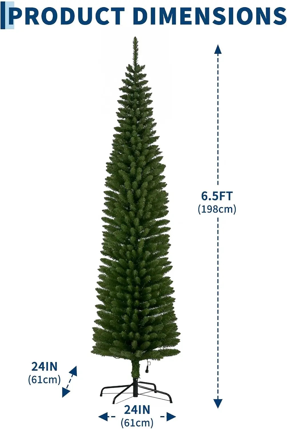 Slim Pencil Prelit Christmas Tree With Warm White Lights PVC Artificial Tree For Small Spaces Home Holiday Indoor Decoration