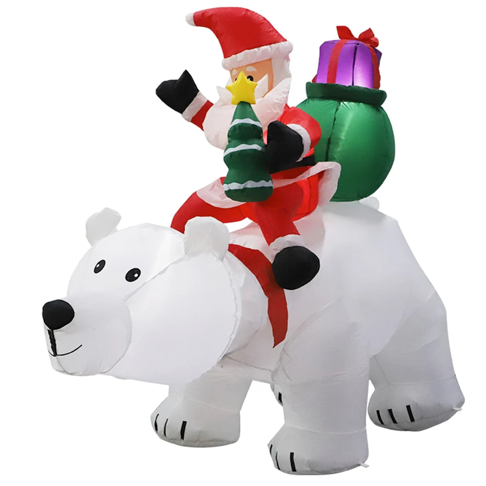 7FT Inflatable Santa Claus Riding Shake Head Bear And 5FT Christmas Snowman With LED Light Model Outdoor Garden Xmas Decorati