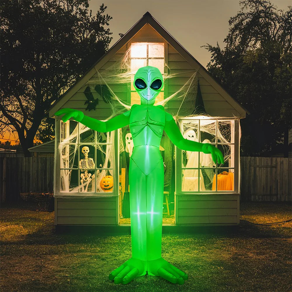 Decoración inflable de Halloween de 9 pies de altura, alienígena inflable para exteriores con luces LED integradas para decoraciones de jardín, patio y césped de Halloween