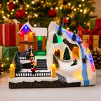 Animated Christmas Village House Moving Skiers Lighted Musical Ski Resort Scene Tabletop Holiday Decor Village Collectible Gifts