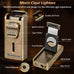Leather Cigar Humidor with Cigar Lighter,Built-in Straight Cigar Cutter and Cigar Punch,Humidifier and Cedar Tray