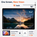 Giant 16 Inch Android 16 Tablet Widevine 16GB+256GB Helio showing size comparison with 10.1 inch tablet and A4 paper.