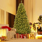 Christmas 8Ft Prelit Tree,With 1200 PVC Branch, With LED Lights, Iron Foldable Base, Artificial Christmas Trees Branch, Lights B