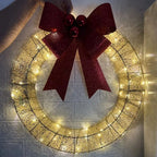 Metal Christmas Wreath Artificial Door Wreath Clear LED Lights Large Christmas Wreath with Warm Lights Christmas Wreath