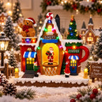 Christmas Village House Animated Rotating Santa Christmas Tree LED Light Music Bakery Coffee Shop Figurine Table Holiday Decor