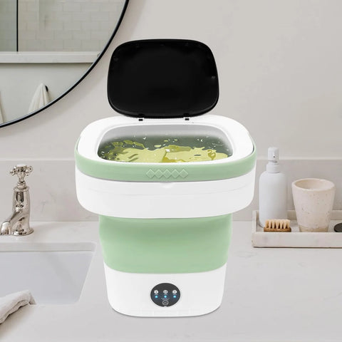 12L Portable Mini Washing Machine, Foldable Washer and Spin Dryer with Drainage Basket, Electric Collapsible Washing Machine for Apartment Camping, RV, Travel, Underwear, Socks (12Green)