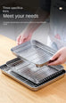 Flat Bottom 430 Stainless Steel Square Plate Oven Safe BBQ Grill Pan Drain Tray Oil Drip Rack Prep Plate for Roasting Grilling