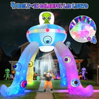 12FT Halloween Inflatables Archway UFO Alien Giant Alien Arch Inflatable with Colorful Flashing Lights Scary Halloween